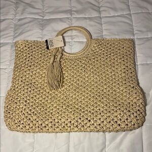 A.N.A. Tan Woven Tote Bag with Tassel